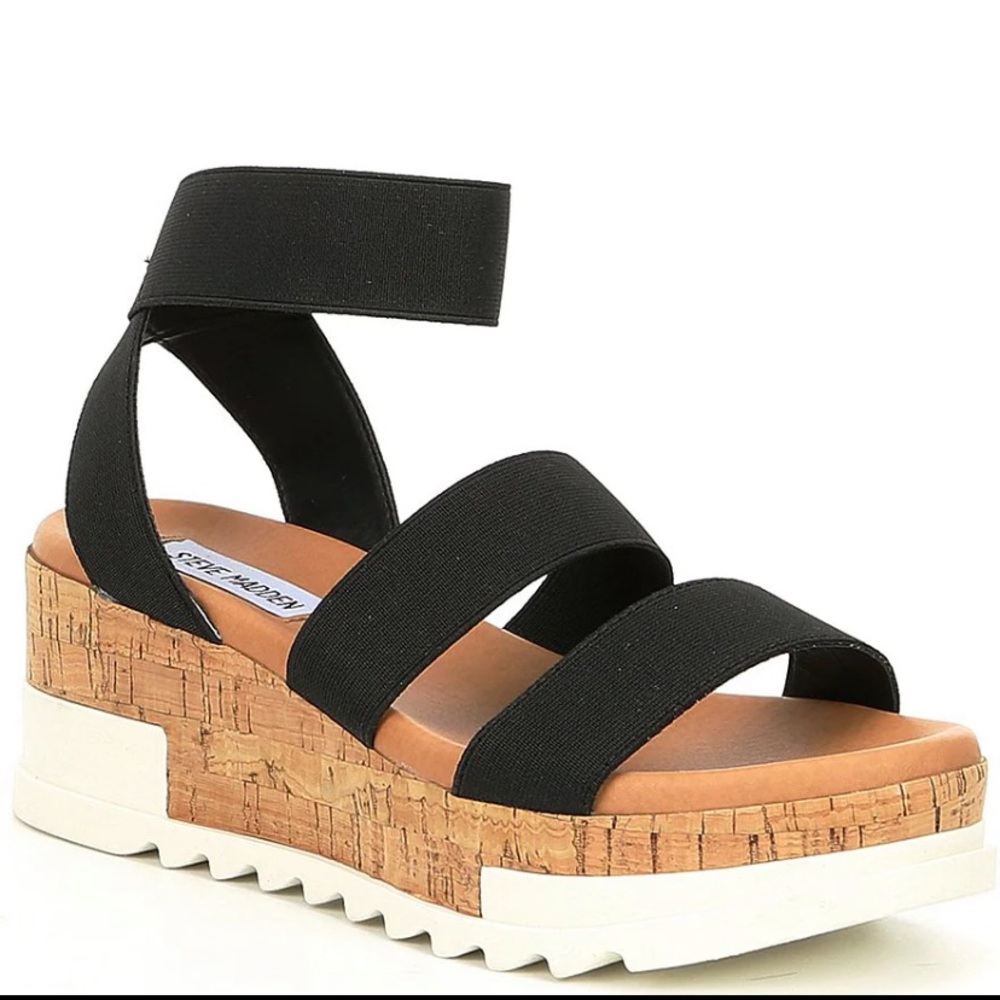 STEVE MADDEN Bandi Elastic Cork Platform Wedge Sandals Size 6.5